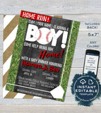 Baseball Baby Shower Invitation, Editable Boy Baby Sprinkle Invite, Home Run Base, Chalkboard  Custom Printable