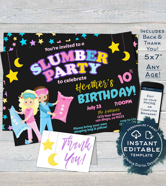 12 Personalized Custom Girl Girls Slumber Party Sleepover Birthday  Invitations