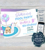 Editable Unicorn Pool Party, Slothicorn Invitation, Sloth Girls Birthday Pool Party Sloth-icorn Birthday, ANY Age Printable