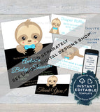 Sloth Baby Boy Ties, Editable Milestone Stickers for Boy, Photo Prop Bodysuit Monthly Sticker Chalkboard Printable Custom
