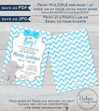 Elephant Baby Shower Invitation, Editable Baby Elephant Invite, Oh Boy Baby Blue, Chevron Baby Sprinkle, Custom Printable