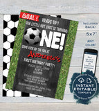 Soccer Birthday Invitation, Editable First Birthday Invite Score 1st Goal One Soccer Kick Off Chalkboard  Printable
