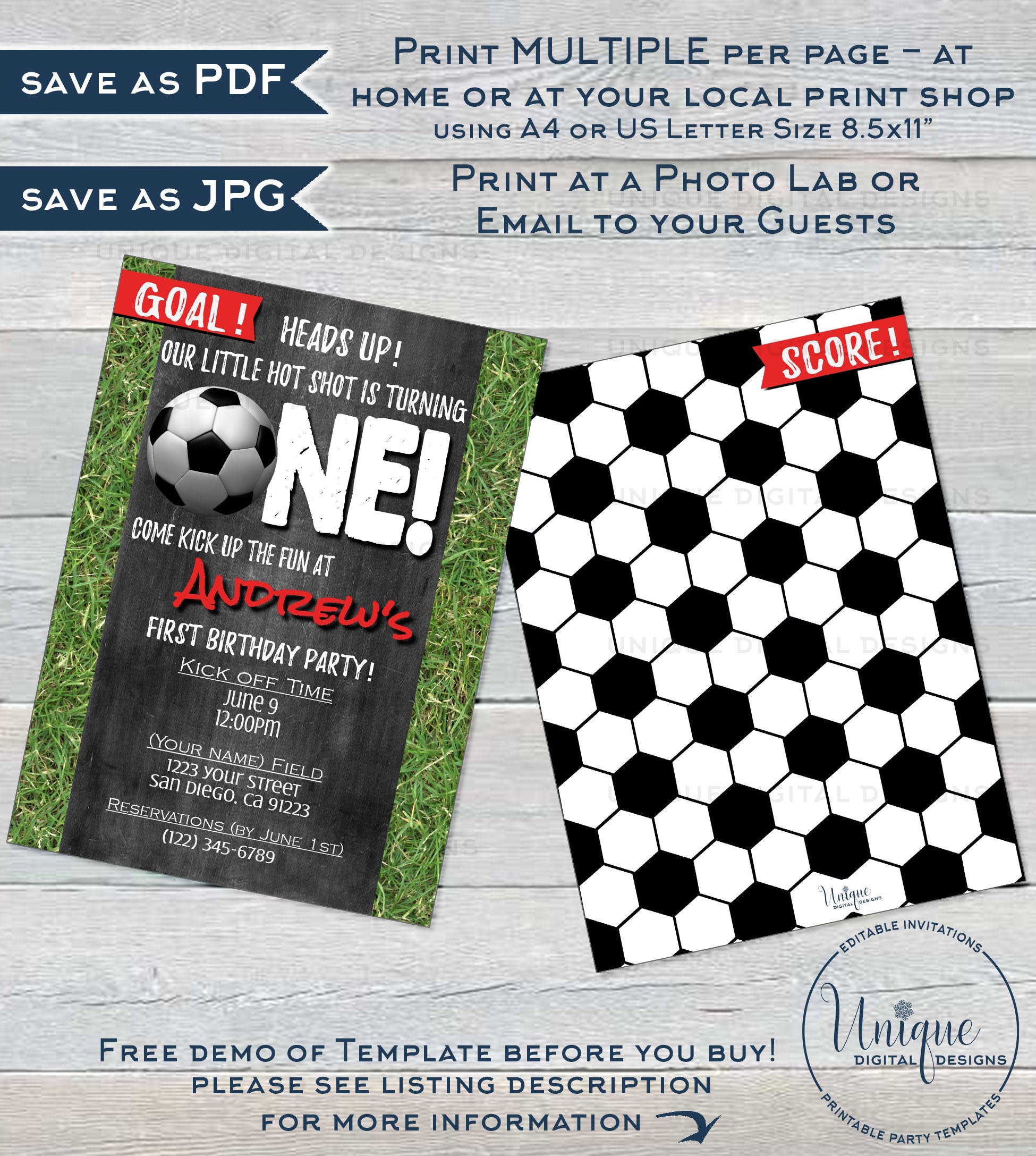 Soccer Birthday Invitation, Editable First Birthday Invite Score 1st G soccer-birthday-invitation-editable-first-birthday-invite-score-1st-g