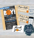 Basketball Baby Shower Invitation KIT, Editable Basketball Baby Boy Invite Suite, Touchdown Diaper Raffle Baby Books Insert