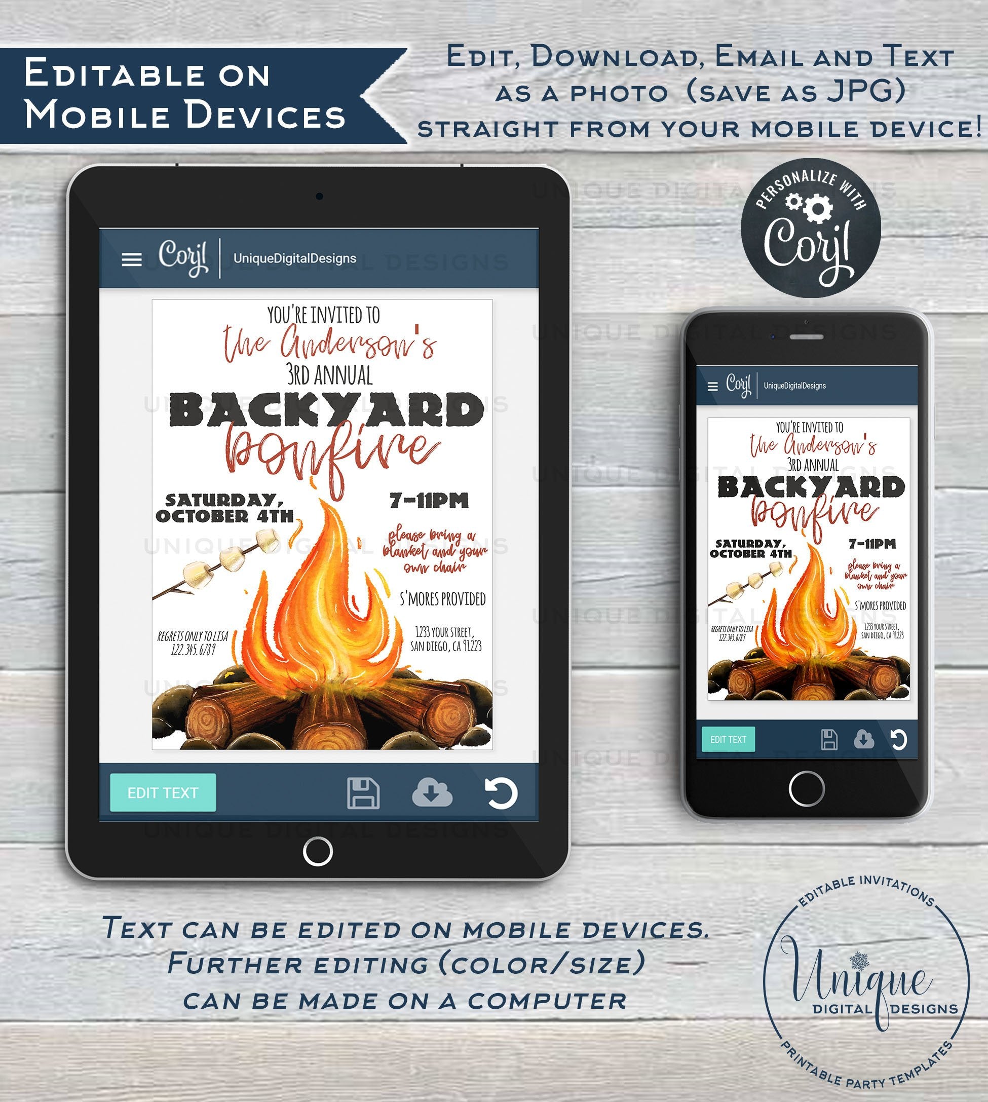 Fall R Invitations Bonfire Bonfire Invitation, Editable Bonfire Party Invitation, Backyard Bonfir