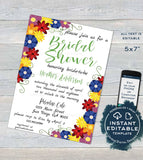 Flower Bridal Shower Invitation, Editable Spring Wedding Invite,  Spring Floral Bride Party summer, Personalized Custom Printable