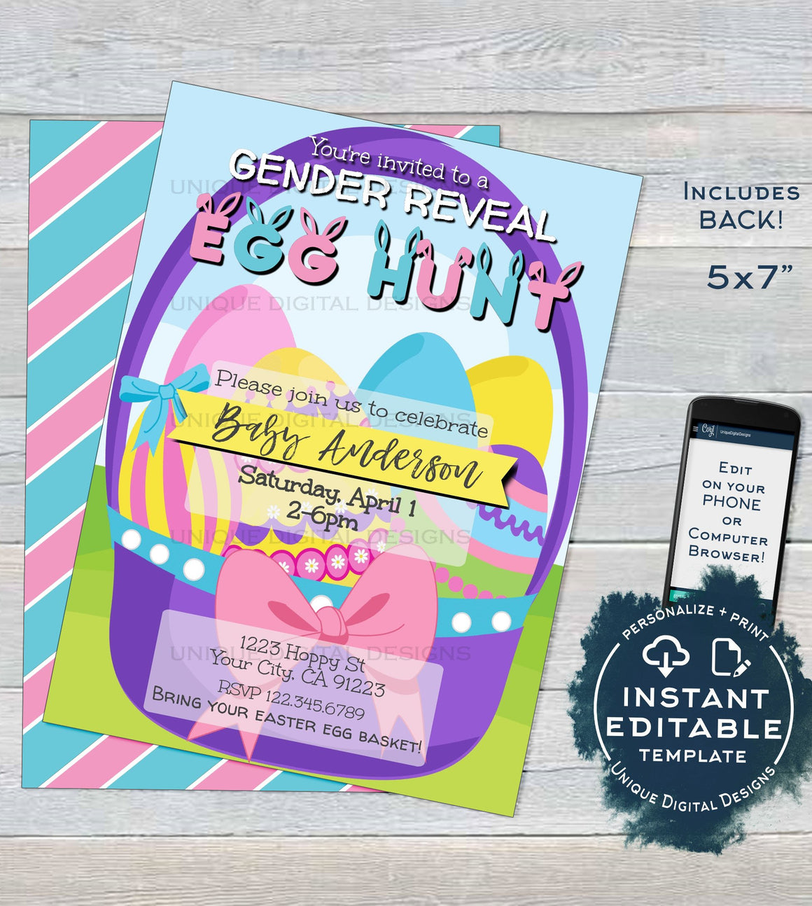 Easter Gender Reveal Invitation Easter Egg Hunt Baby Invite Baby Showe
