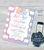 He or She Gender Reveal Invitation, Editable Boy or Girl Baby Shower Invite, What will baby be Blue Pink Pacifier Printable