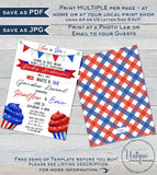 Gender Reveal Invitation, Editable Red White and Due 4th of July Memorial Day Cupcake Baby Shower, July 4th Party Printable
