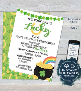 Rodan Skincare Consultant Business Launch Invitation, Editable St Patrick's Day BBL Invite, Lucky Green Cocktails Printable