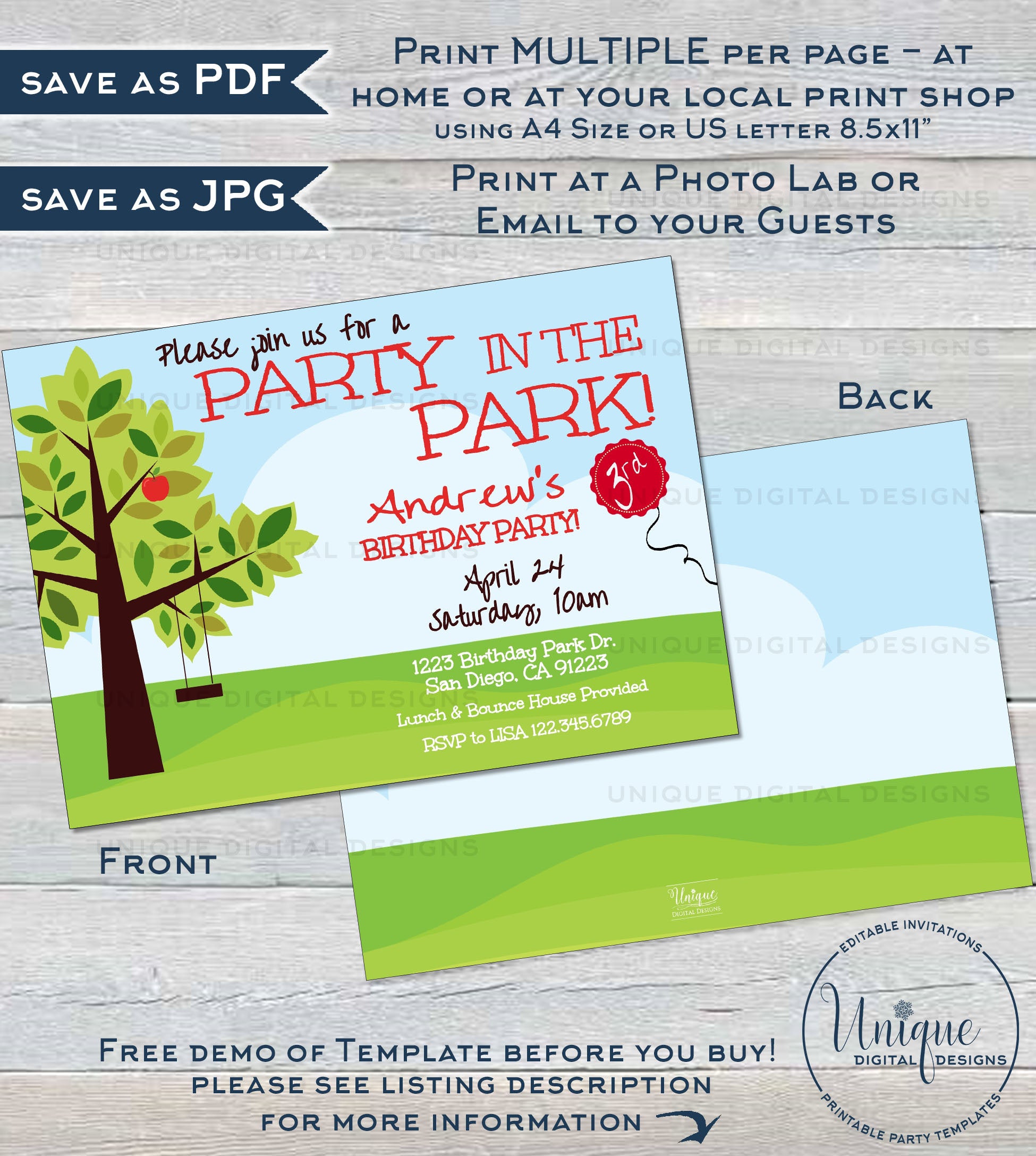 park-birthday-party-invitation-editable-bbq-picnic-party-in-the-park for Free Printable Custom Birthday Party Invitations Park Birthday Party Invitation, Editable BBQ Picnic Party in the Park for Free Printable Custom Birthday Party Invitations