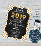 Editable Graduation Invitation, Grad Announcement Card, Celebrate Class of 2019 High School Graduate Party Custom Printable