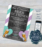 Editable Beer Olympics Wedding Party Invitation, Any Color, Beer Pong Adult Party Invite, Team Bride Team Groom, Printable