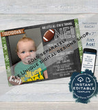 Editable Football Water Label Bottle Wrap, First Birthday Printable Decoration, One Football Chalkboard Custom Personalized