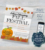 Fall Festival Flyer, Editable Fall Harvest Invitation, Printable Halloween Invitation, Community Church School INSTANT DOWNLOAD 5x7 8.5x11
