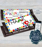 Teacher Appreciation Gift, Editable Candy Bar Wrapper, Teacher Thank You, Chocolate Bar Caterpillar Apple Printable  1.55oz