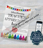 Teacher Appreciation Welcome Sign, Editable School Lunch Poster, Staff Appreciation Luncheon, diy PTA School Flyer