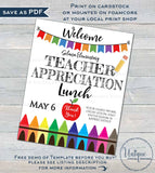 Teacher Appreciation Welcome Sign, Editable School Lunch Poster, Staff Appreciation Luncheon, diy PTA School Flyer
