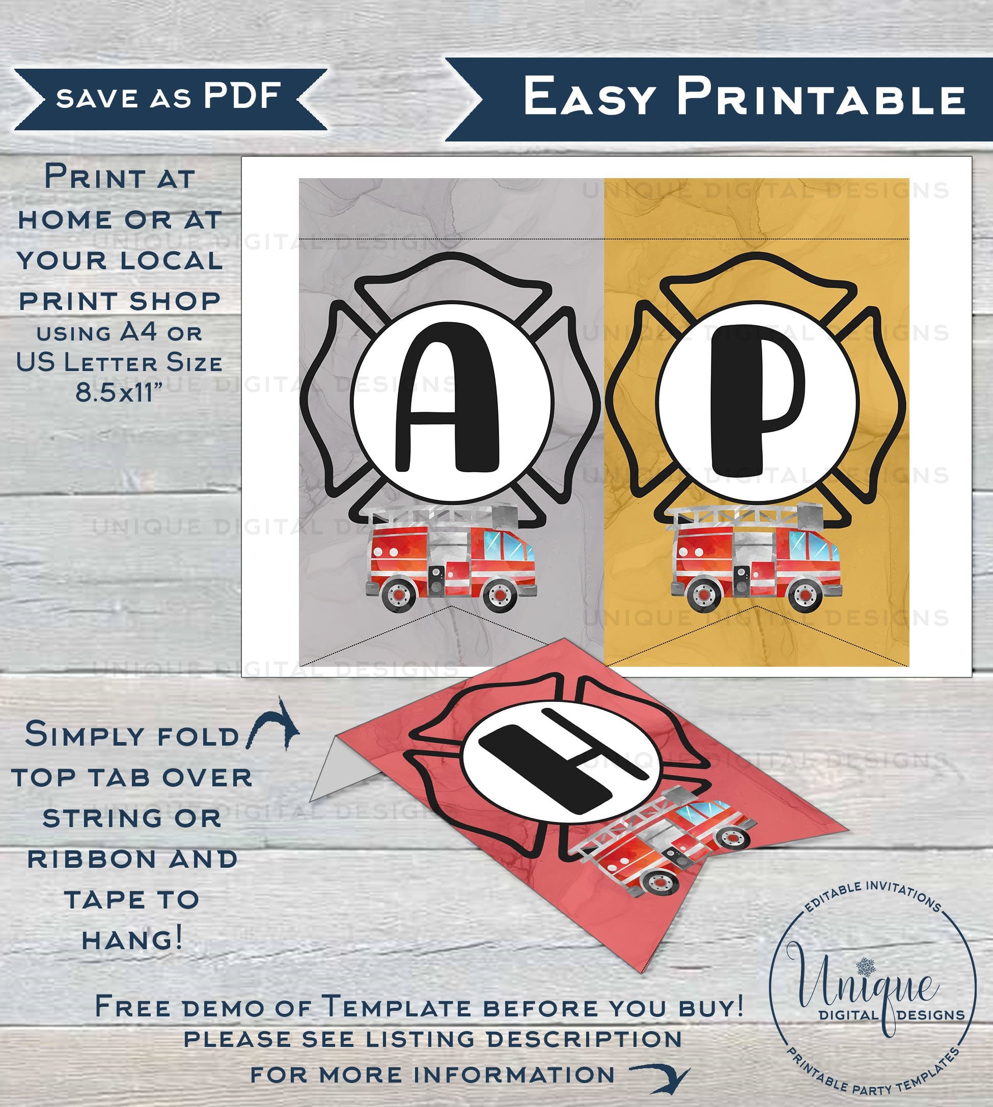 fire-truck-banner-editable-firefighter-birthday-bunting-flags-firet for Free Printable Fireman Birthday Theme Fire Truck Banner , Editable Firefighter Birthday Bunting Flags, Firet for Free Printable Fireman Birthday Theme