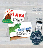 Editable Dinosaur Food Cards, Stomp Chomp Roar Food Labels, Dinosaur Birthday theme Food Tent decorations Custom Printable