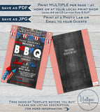 BabyQ Gender Reveal Invitation, Editable 4th of July Firecracker Baby Shower, red white and due bbq Party, Custom Printable