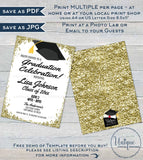 Graduation Party Invitation, Editable Grad Announcement Card Gold Class of 2019 High School Graduate Party Custom Printable