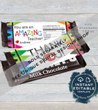 Teacher Appreciation Printable Gift, Editable Candy Bar Wrapper Teacher Thank You Chocolate Bar Nacho Average Fiesta  1.55oz