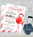 Let's Flamingle Cocktails and Conversation Invitation, Editable RF Business Launch Invite, Pink Flamingo Printable