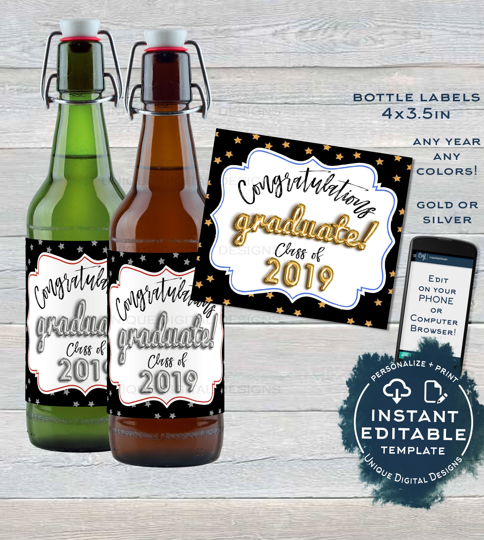 Beer Level Sticker Graduation Beer Bottle Label, Editable Beer Label Sticker, College Cla