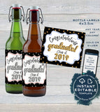 Graduation Beer Bottle Label, Editable Beer Label Sticker, College Class of 2021 Party Decoration