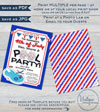 Editable 4th of July Pool Party Invitation, Summer Red White & Pool Party, July 4th Pool Birthday party Firework Printable