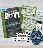 Soccer Boy Baby Shower Invitation KIT, Editable Baby Sprinkle Baby Boy Invite Diaper Raffle Books for Baby Insert Printable
