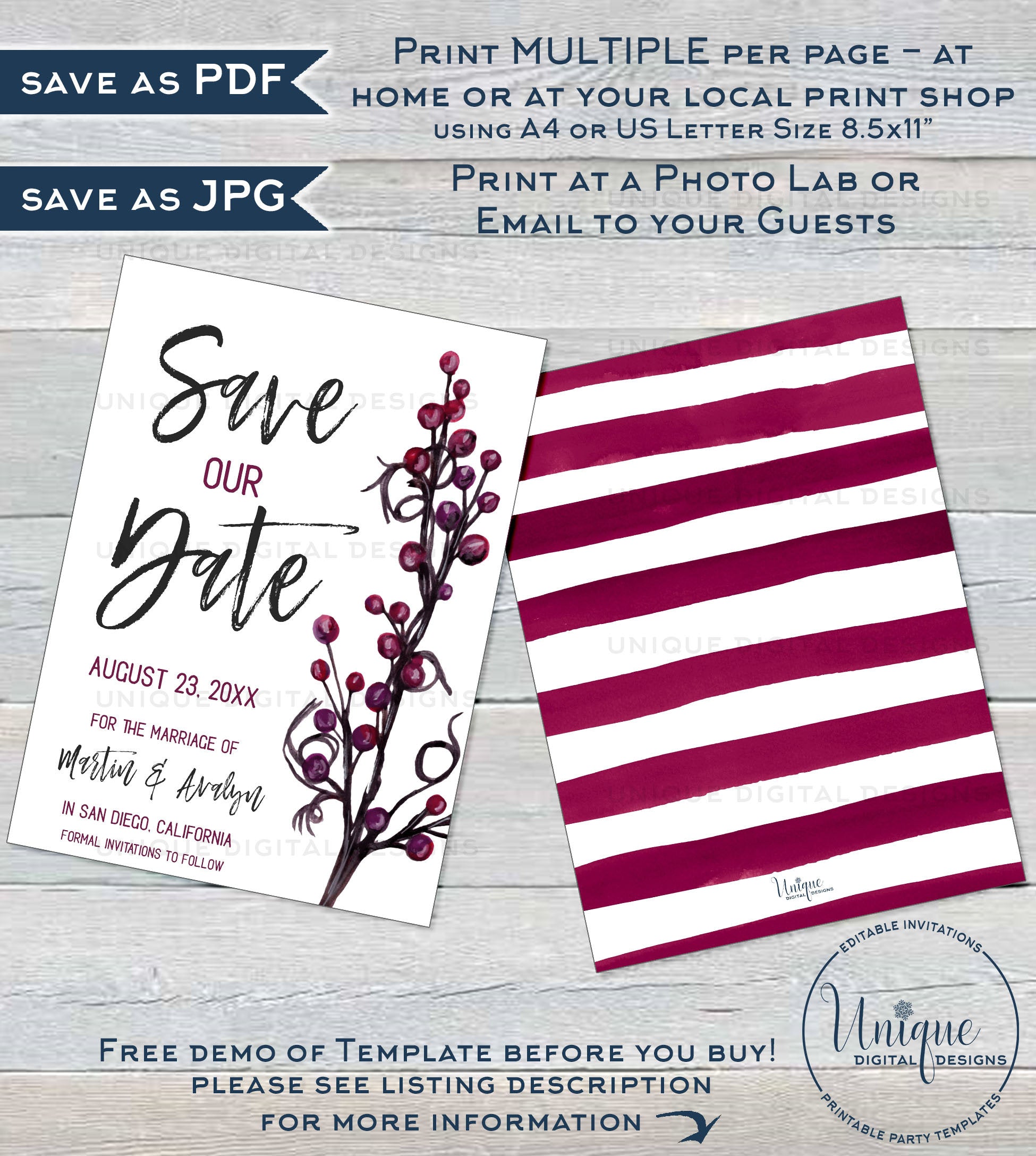 Save our Date Invitation, Editable Plum Wedding Invite, Purple Wedding save-our-date-invitation-editable-plum-wedding-invite-purple-wedding