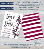 Save our Date  Invitation, Editable Plum Wedding Invite, Purple Wedding Watercolor Save the Date Postcard Printable