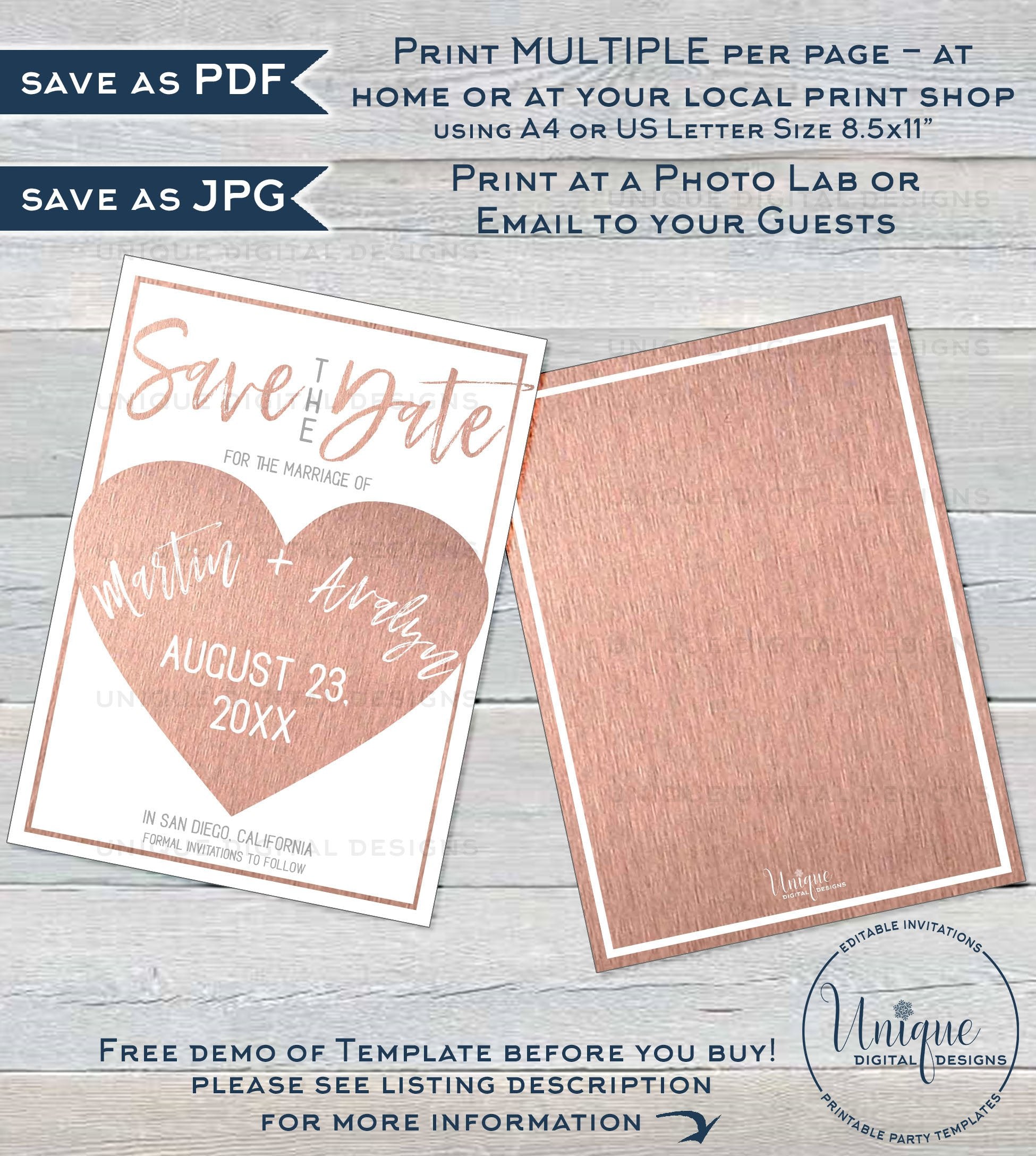 Editable Rose Gold Save the Date Template Invitation, Save our Date We editable-rose-gold-save-the-date-template-invitation-save-our-date-we