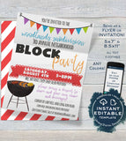 Block Party Invitation , Editable Backyard Summer BBQ Grill Out, Neighborhood Street Party, diy Printable