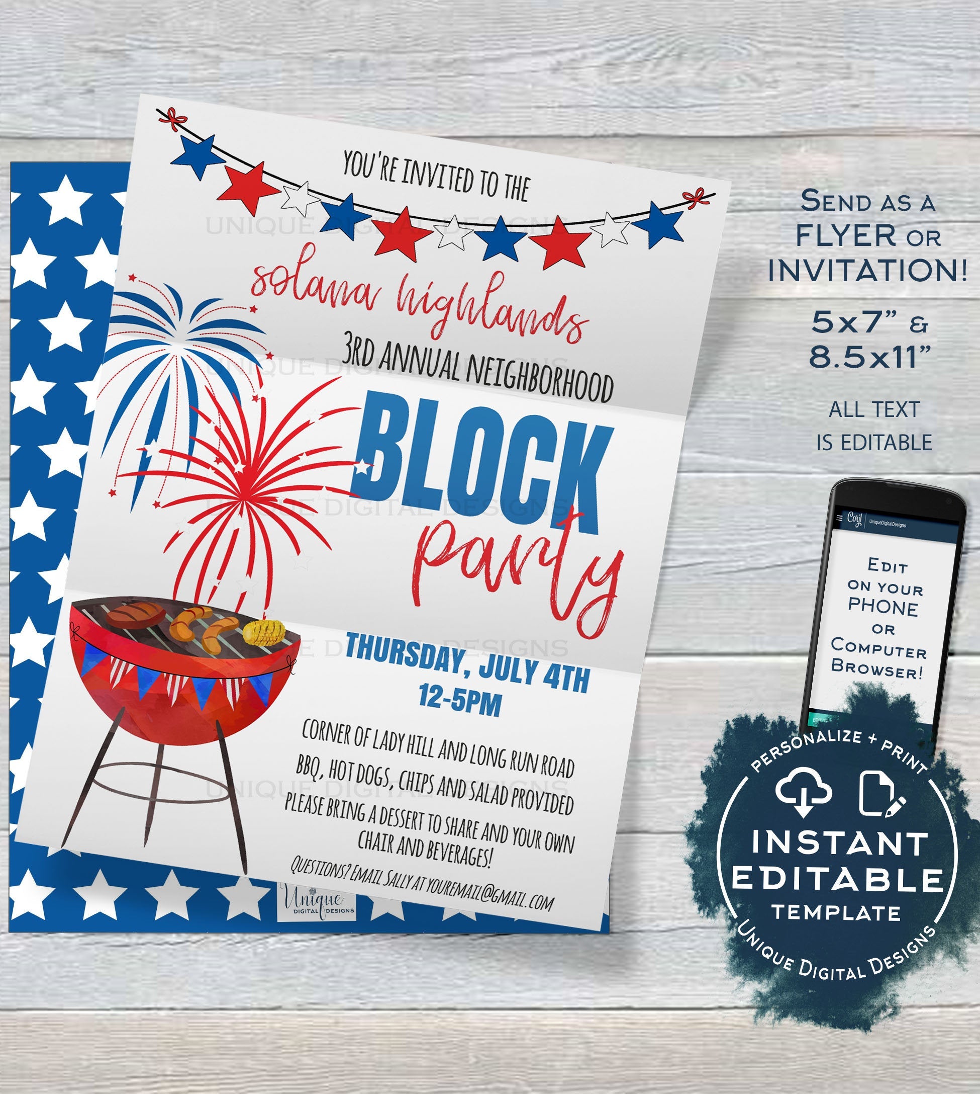 Editable Block Party Flyer, 4th of July Neighborhood Street Party Invi editable-block-party-flyer-4th-of-july-neighborhood-street-party-invi