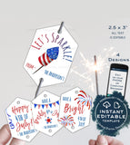 Editable Sparkler Tag , 4th of July Printable Favor Tags, Personalized Let's Sparkle Birthday Party Thank you diy