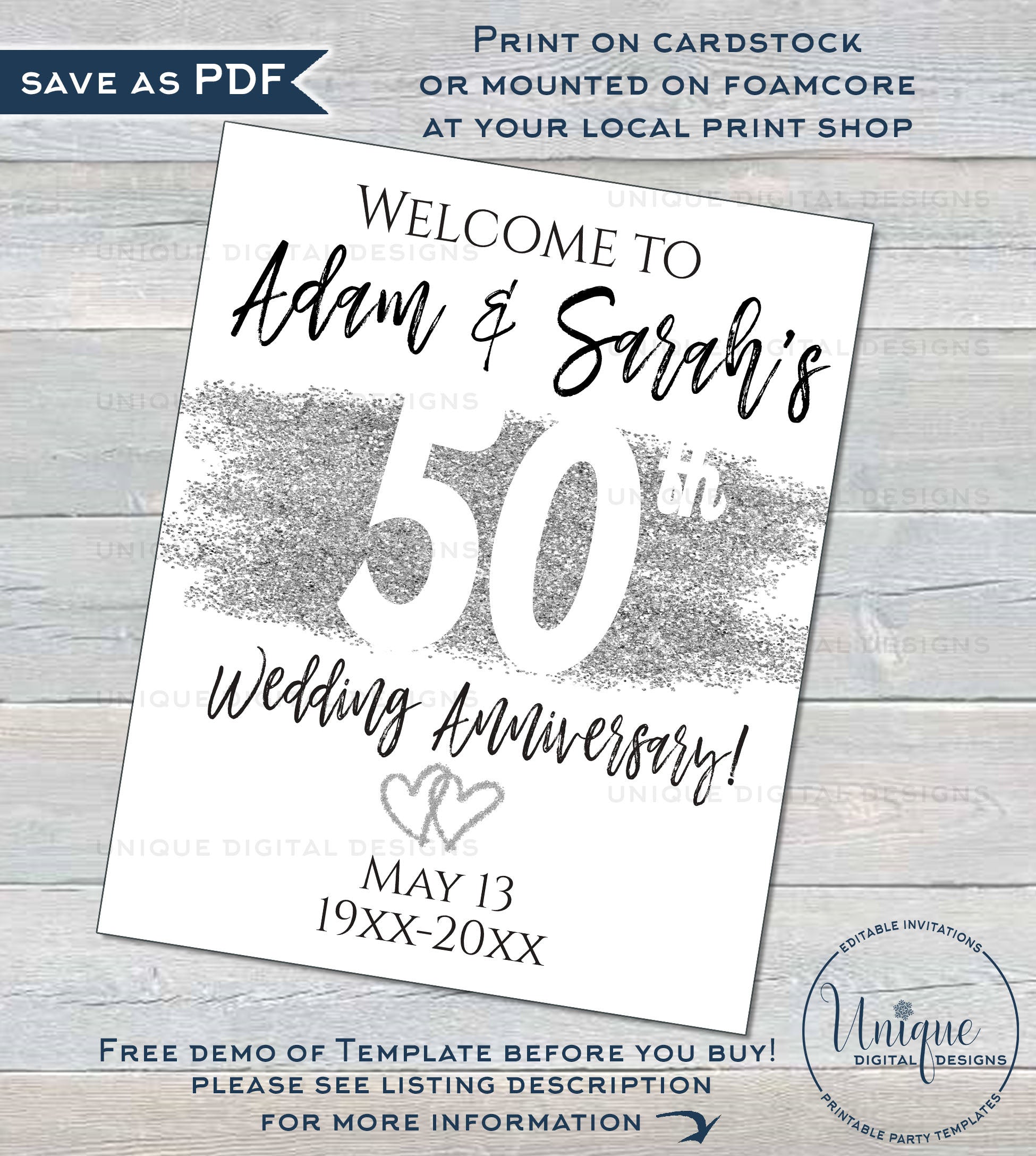 50th Anniversary Welcome Sign, Editable Wedding Anniversary Banner, AN 50th-anniversary-welcome-sign-editable-wedding-anniversary-banner-an
