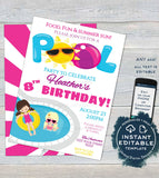 Editable Pool Party Invitation, Summer Splish Splash Girls Birthday Pool Party ANY Age Pool Birthday Party Custom Printable