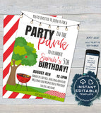 Editable Party in the Park Invitation , Picnic Birthday Party, Backyard Summer BBQ Grill Out Neighborhood Printable