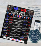 4th of July Gender Reveal Firecracker Theme BUNDLE, Editable Invitation Old Wives Tales Cast Vote Signs Thank You Printable