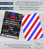 4th of July Firecracker Gender Reveal Invitation, Editable Baby Shower July 4th red white due, Custom Chalkboard Printable