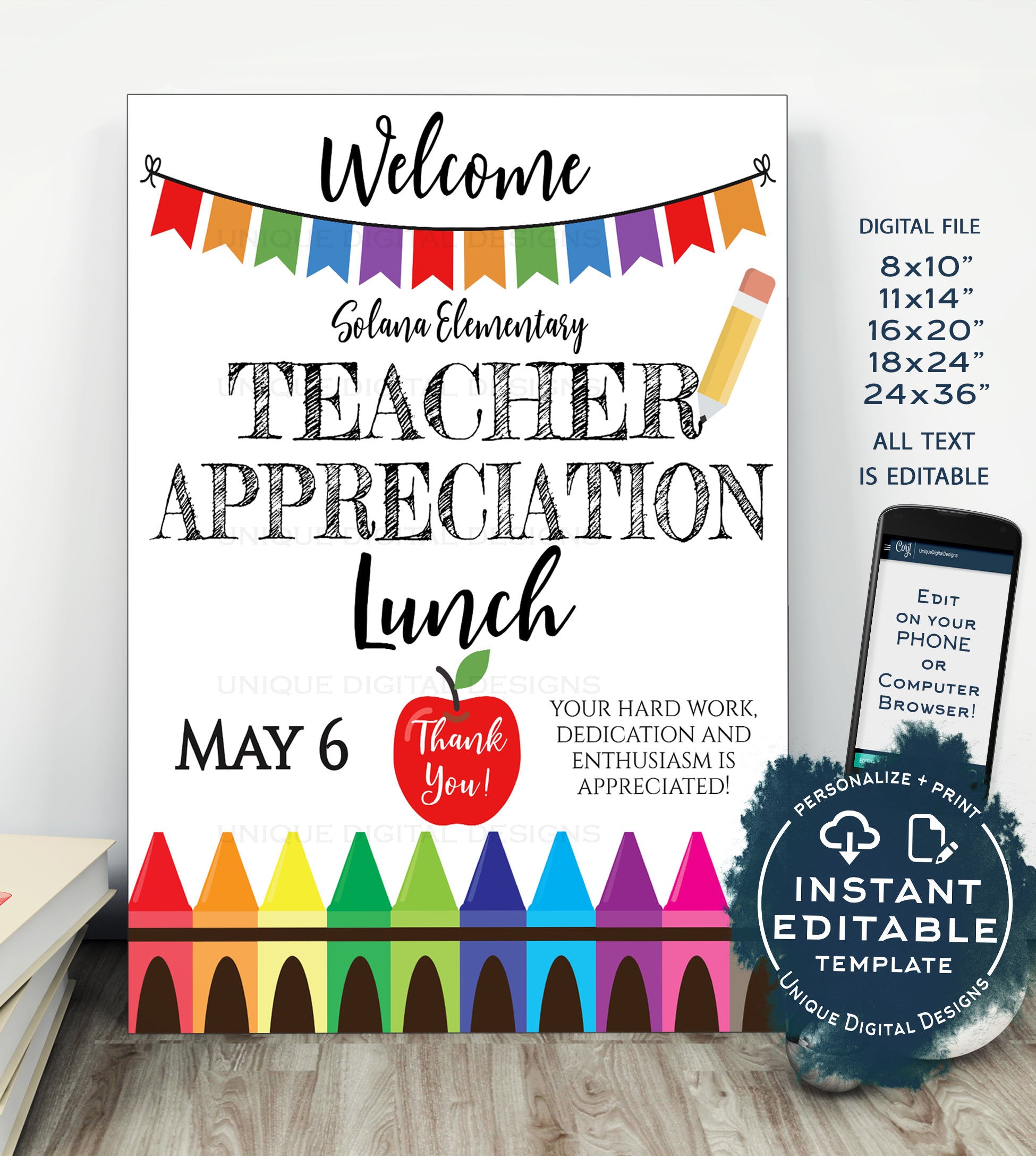 Teacher Appreciation Welcome Sign, Editable School Lunch Poster, Staff teacher-appreciation-welcome-sign-editable-school-lunch-poster-staff