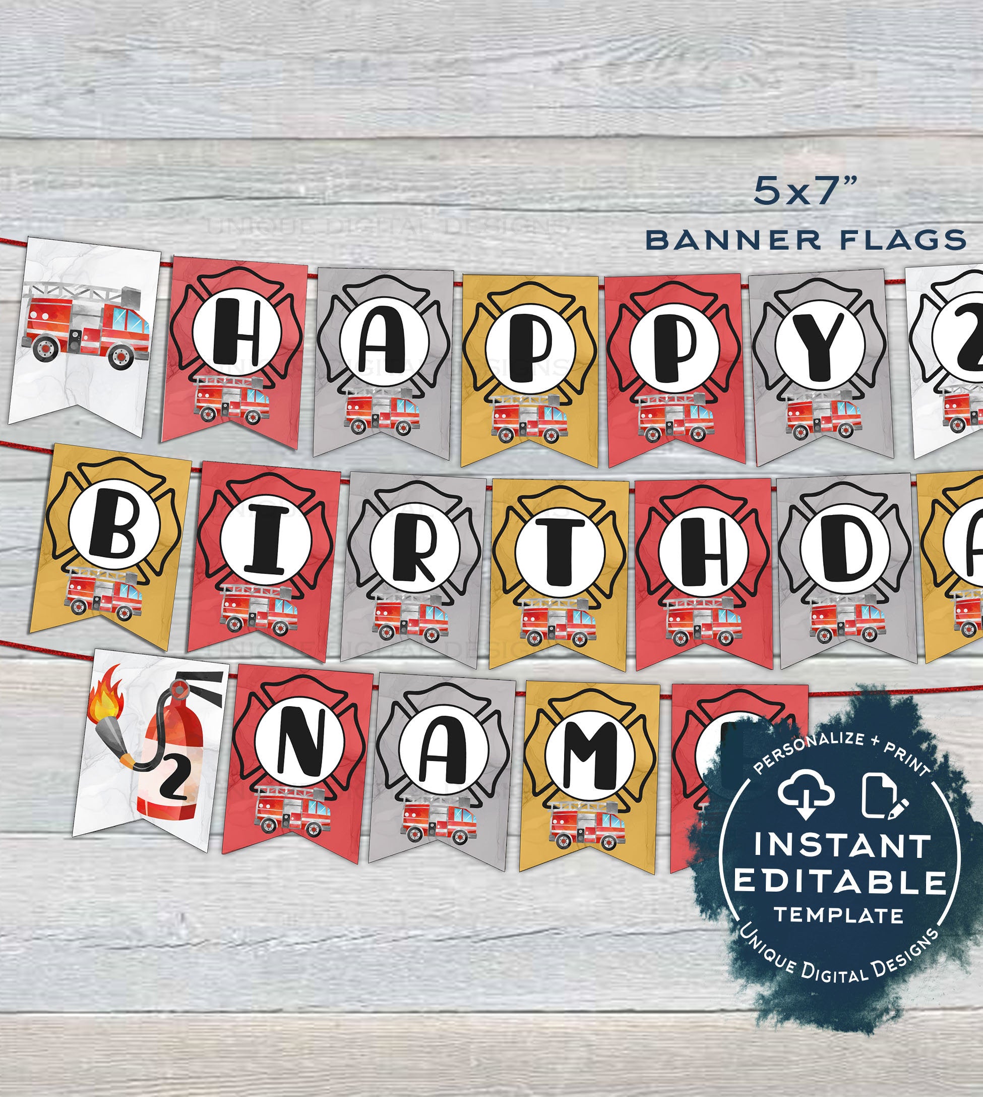 fire-truck-banner-editable-firefighter-birthday-bunting-flags-firet for Free Printable Fireman Birthday Theme Fire Truck Banner , Editable Firefighter Birthday Bunting Flags, Firet for Free Printable Fireman Birthday Theme