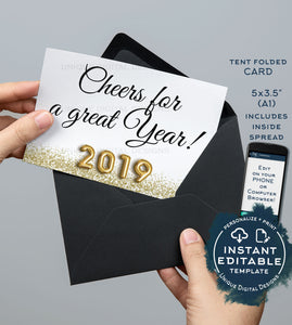 Cheers for a Great Year Thank You Cards, Editable Graduation Thank you, 2019 Printable, Folded Card with Inside   A1