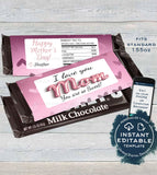 Personalized Mother's Day Gift Candy Bar Wrapper, Editable Mom Appreciation Chocolate Bar, Mum Day Custom, Printable  1.55oz