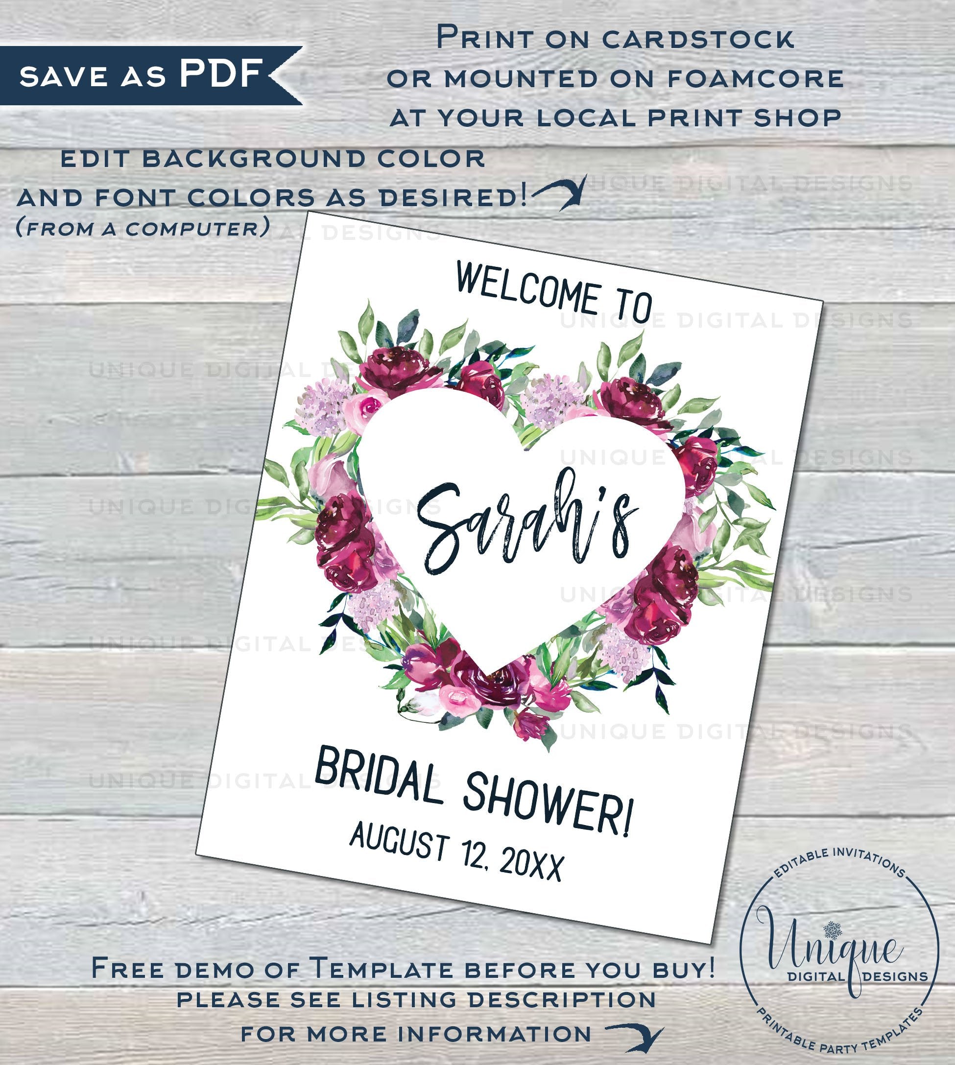 Bridal Shower Welcome Sign , Editable Wedding Welcome Sign, Pink Purpl bridal-shower-welcome-sign-editable-wedding-welcome-sign-pink-purpl