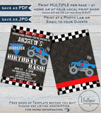 Monster Truck Birthday Invitation, Editable Birthday Bash Party, Rev your Engine Smash Crash Truck Rally Printable