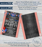 4th of July Block Party Invitation, Editable July 4th Street Party Flyer, Red White Blue Firecracker BBQ Neighborhood Print